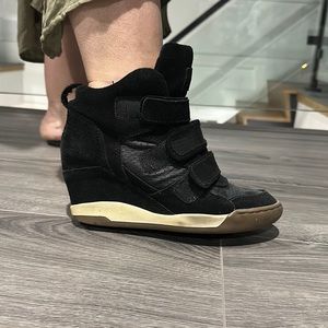 ASH black leather and suede wedge sneakers size 38